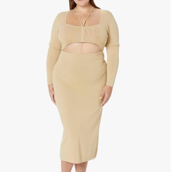 The Drop Dresses & Skirts - The Drop Women's Corbin Long-Sleeve Halter Detail Cutout Midi Dress